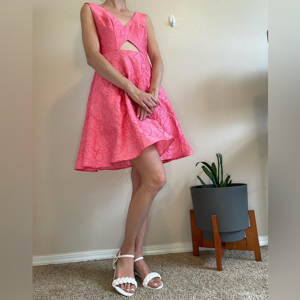 David’s Bridal Jules & Cleo design peach colored floral pattern dress worn once